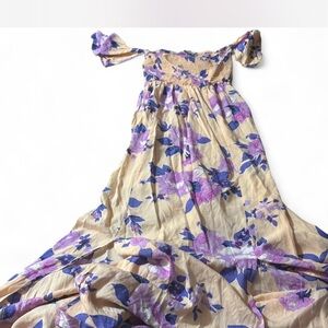 Blush Purple Floral Off-Shoulder Kids Dress on Cream